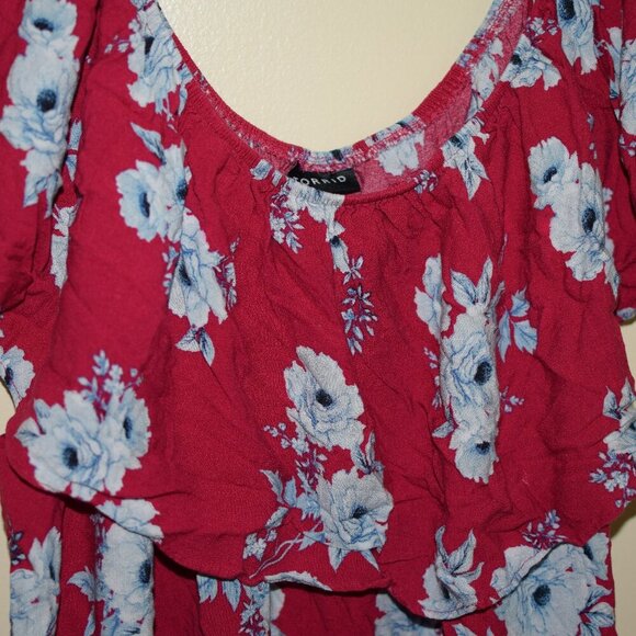 Women's Torrid Pink & Blue Floral Print Off Shoulder Ruffle Blouse - Size 4X - Picture 3 of 5